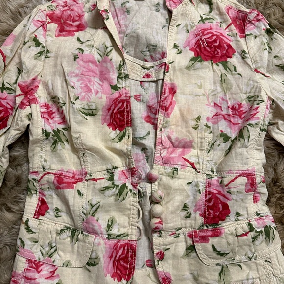 Banana Republic Vintage Roses Flora Jacket Linen Cotton Blazer Rose Fit Waist 2 - Picture 9 of 9
